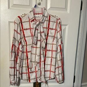7th Avenue Design Studio NY&C chain pattern bow tie blouse; size: MP
